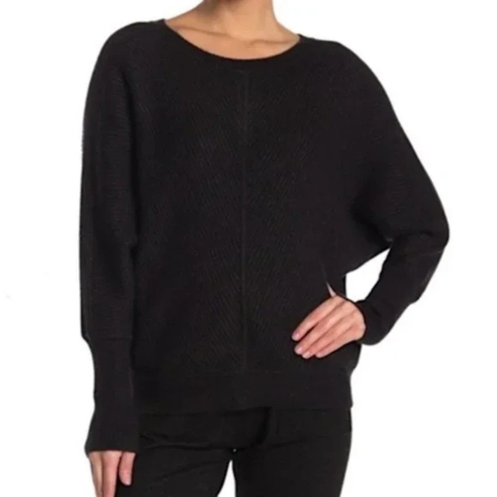 New Devotion by Cyrus Dolman Sleeve Ribbed Center Seam Sweater Black Size 1X